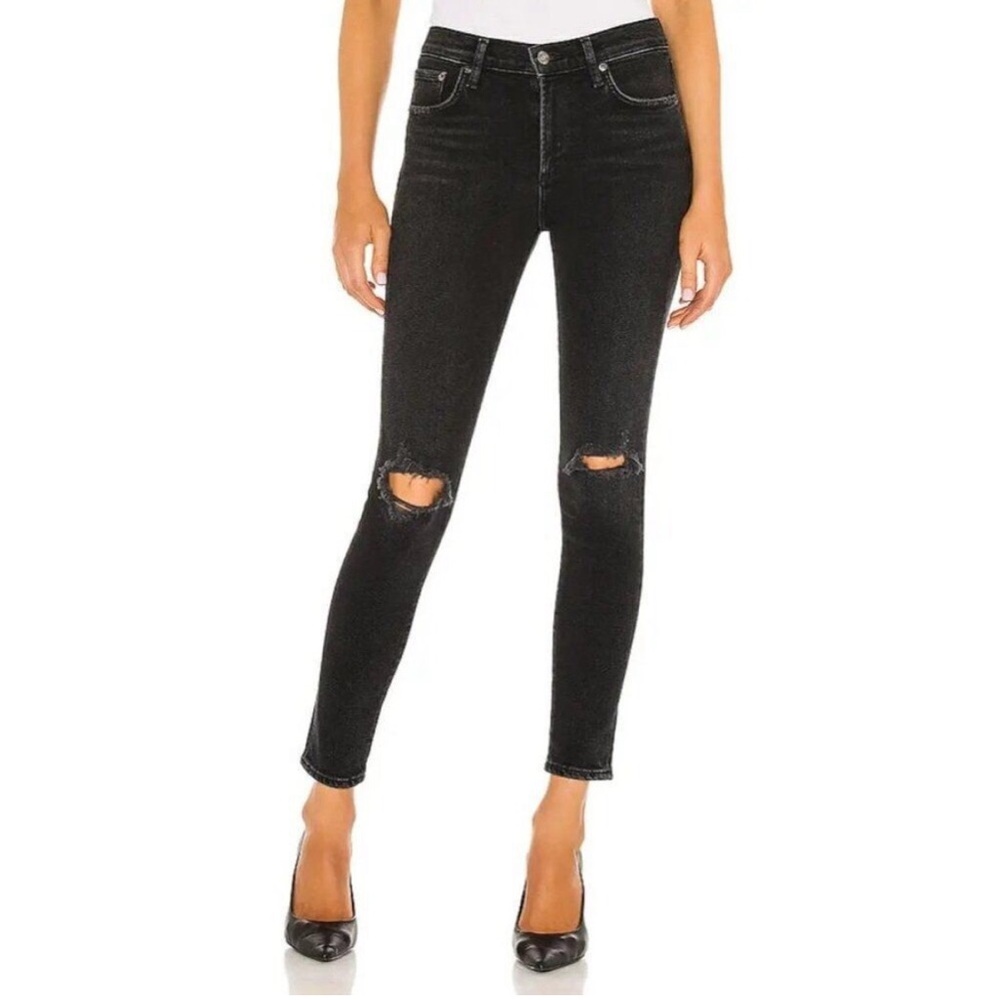 Agolde Sophie Mid-Rise Skinny Ankle Jeans in Washed Black Organic Cotton Size 26